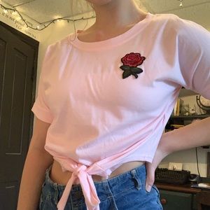 Pink Rose Tie Tee Size S